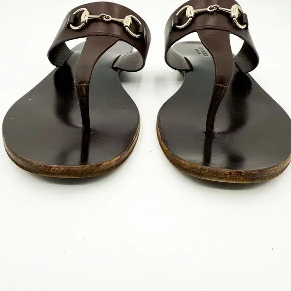Gucci Horsebit Sandals Flat Slides Brown Leather EU 38 US 8 - Picture 4 of 13